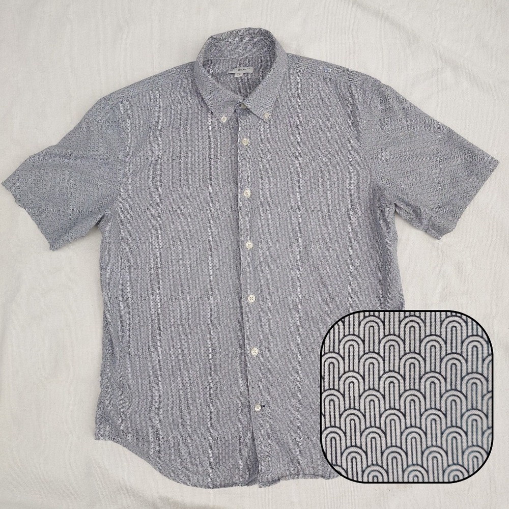 Men's Black White Club Monaco Arch Pattern Short Sleeve Shirt Slim Arches Cotton